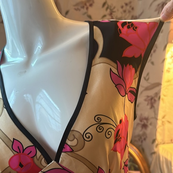 Pure Silk Charmeuse Above knee New Dress Drop shoulder Sleeveless V neck Floral - Picture 10 of 13